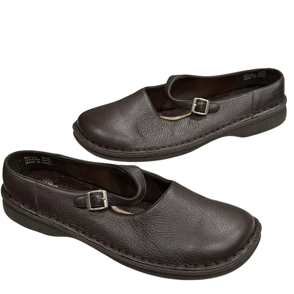 Sbicca Mary Jane Buckle Strap Shoes 6.5 Brown Pebbled Leather Comfort Cottage